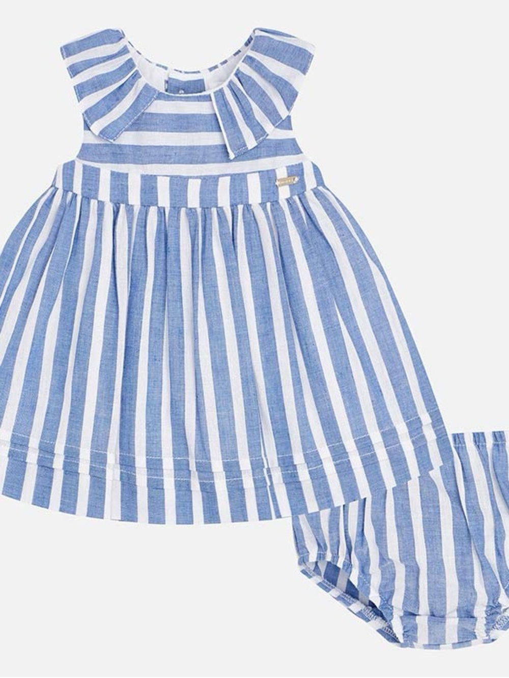 Mayoral Toddler Girl Blue & White Striped Dress with Bloomers and Ruffle Collar